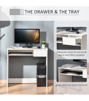 Computer Table with Keyboard Tray Drawer White Particle Board 80cm x 45cm x 75cm