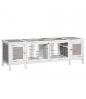 Indoor Rabbit Hutch Separable Guinea Pig Cage Bunny Run w/ Slide Out Tray - Grey