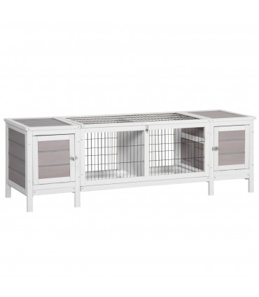 Indoor Rabbit Hutch Separable Guinea Pig Cage Bunny Run w/ Slide Out Tray - Grey