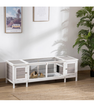 Indoor Rabbit Hutch Separable Guinea Pig Cage Bunny Run w/ Slide Out Tray - Grey