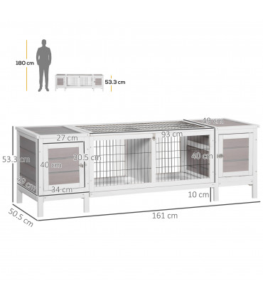 Indoor Rabbit Hutch Separable Guinea Pig Cage Bunny Run w/ Slide Out Tray - Grey