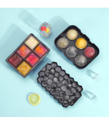 3 Pack Ice Cube Tray Easy-Release Silicone Flexible Ice Mould Tray BLACK 0000363