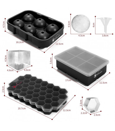 3 Pack Ice Cube Tray Easy-Release Silicone Flexible Ice Mould Tray BLACK 0000363