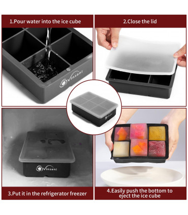 3 Pack Ice Cube Tray Easy-Release Silicone Flexible Ice Mould Tray BLACK 0000363