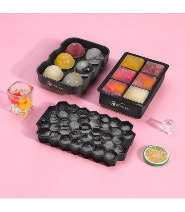 3 Pack Ice Cube Tray Easy-Release Silicone Flexible Ice Mould Tray BLACK 0000363