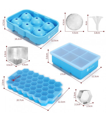 3 Pack Ice Cube Tray Easy-Release Silicone Flexible Ice Mould Tray BLUE 0000364