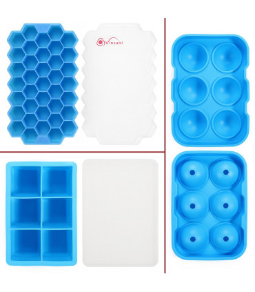 3 Pack Ice Cube Tray Easy-Release Silicone Flexible Ice Mould Tray BLUE 0000364
