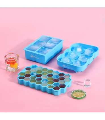 3 Pack Ice Cube Tray Easy-Release Silicone Flexible Ice Mould Tray BLUE 0000364