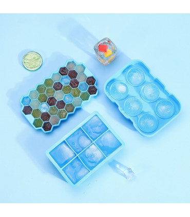3 Pack Ice Cube Tray Easy-Release Silicone Flexible Ice Mould Tray BLUE 0000364