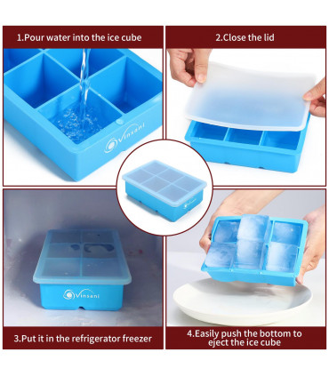 3 Pack Ice Cube Tray Easy-Release Silicone Flexible Ice Mould Tray BLUE 0000364