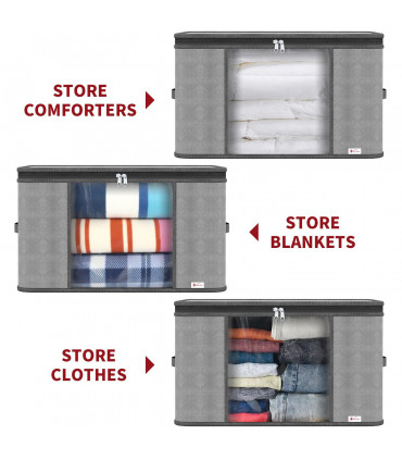 3pcs Deluxe Clothes Storage Bags Organizer Capacity Moisture-Proof - Light Grey