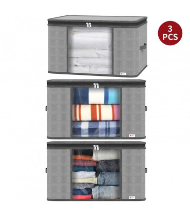 3pcs Deluxe Clothes Storage Bags Organizer Capacity Moisture-Proof - Light Grey