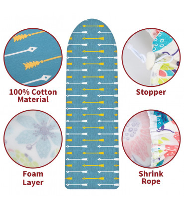 Ironing Board Cover 100% Cotton Arrows 140x52cm Foam Back Padding Easy Fit