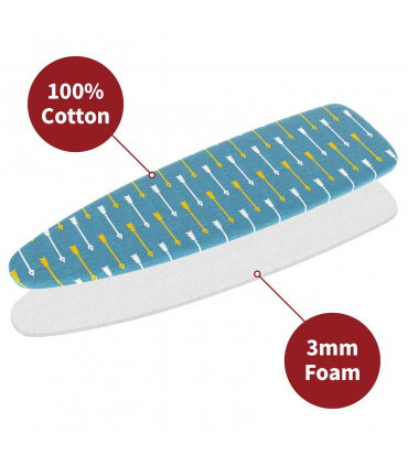 Ironing Board Cover 100% Cotton Arrows 140x52cm Foam Back Padding Easy Fit