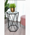 Side Table Hexagon Tempered Glass Black Small Iron + Tempered Glass 35x40x60cm