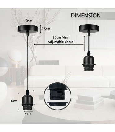 Pendant Light Holder Industrial Chrome E27 Lamp Fitting Set With PVC Cable