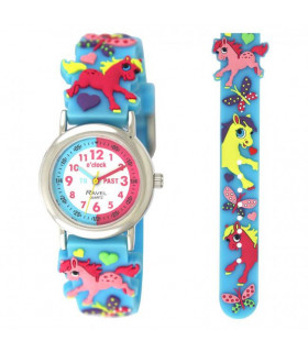 Kid's TimeTeacher Watch - Blue PVC Strap 27mm Summer Tweets Silicone 3D Graphics