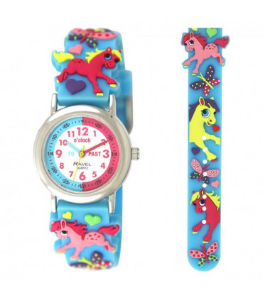 Kid's TimeTeacher Watch - Blue PVC Strap 27mm Summer Tweets Silicone 3D Graphics