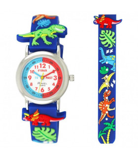 Kid's TimeTeacher Watch - Dark Blue PVC Strap 27mm Summer Tweets Design