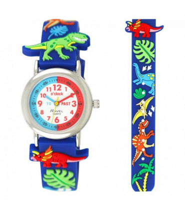 Kid's TimeTeacher Watch - Dark Blue PVC Strap 27mm Summer Tweets Design