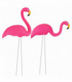 Garden Ornament Pink Flamingo Set of 2 Plastic Galvanized Steel Legs 67cm & 54cm