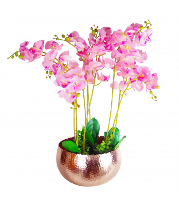 Leaf Large Metal Planter Bowl 32 x 20cm Hammered Copper Colour - Curvy Edge