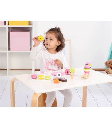 Pretend Play Ice Cream Set Wooden 6 Flavoured Ice Cream 2 Lollypop 3 Macaron
