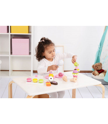 Pretend Play Ice Cream Set Wooden 6 Flavoured Ice Cream 2 Lollypop 3 Macaron