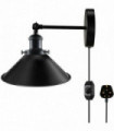 Wall Light Black Metal + PVC Modern Plugin Cone Shade Sconce Light 22cm 10cm