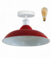 Ceiling Lamp Base Metal Red With Bulb Bowl Shape Shade Indoor Lighting