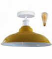 Ceiling Light Yellow Metal Flush Mount Bowl Shape Shade Indoor Lighting