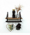 Wall Shelf - 1 Tier Dark Oak with Black Rail, MDF+Iron, W40xD17.5xH24cm