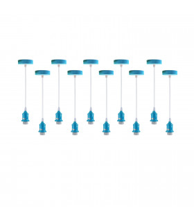 Pendant Light Fitting Blue Metal/PVC E27 Lamp Holder Fitting Set with PVC Cable
