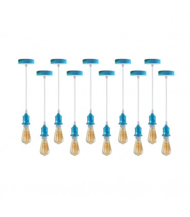 Pendant Light Fitting Blue Metal/PVC E27 Lamp Holder Fitting Set with PVC Cable