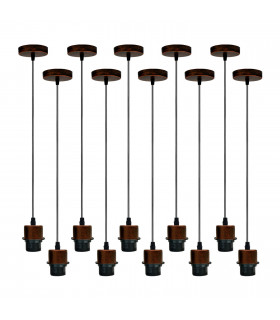 Pendant Light Rustic Red Metal/PVC 10 Pack E27 Lamp Holder Set With PVC Cable