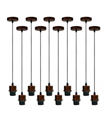 Pendant Light Rustic Red Metal/PVC 10 Pack E27 Lamp Holder Set With PVC Cable