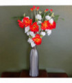 Artificial Flower Arrangement Red Glass Silk Diamond Fern 100cm Poppy White Blo