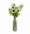 Artificial Sunflower Arrangement Glass Vase White 100cm Tall Diamond Palm Leaf