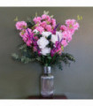 Artificial flower arrangement Pink Blossom White Rose Glass Vase 100cm Silk