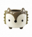 Ceramic Grey Fox Planter 10cm Grey Ceramic Ideal for Dried or Artificial Flowers