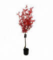 Artificial Red Maple Tree 120cm Tall Wired Stems Pre-Potted Black Plastic Pot