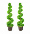 Topiary Trees Large Leaf Spiral 120cm Green Pair with Decorative Planters