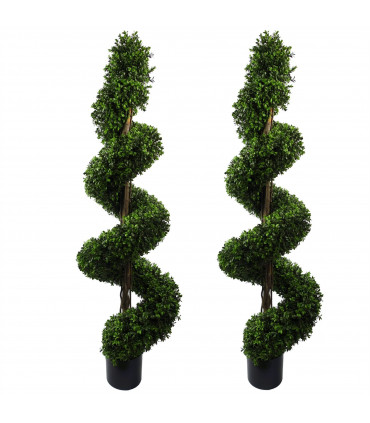 Artificial Tree Pair 150cm Green Plastic Spiral Buxus UV Resistant Outdoor Use