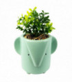 Ceramic Blue Elephant Planter with Artificial Foliage Plant 20cm Blue Green