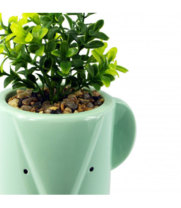 Ceramic Blue Elephant Planter with Artificial Foliage Plant 20cm Blue Green