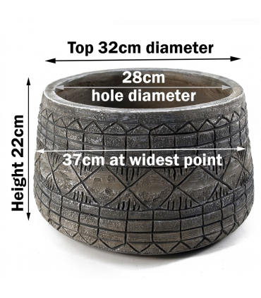 Planter Grey 22cm x 37cm Large Fibreglass Composite Rustic Style Indoor Use