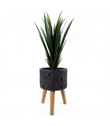 Planter Black 35cm x 24cm Large Fibreglass Composite Rustic Style Wood Legs