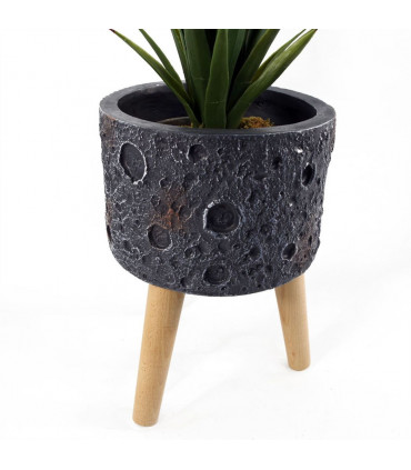 Planter Black 35cm x 24cm Large Fibreglass Composite Rustic Style Wood Legs