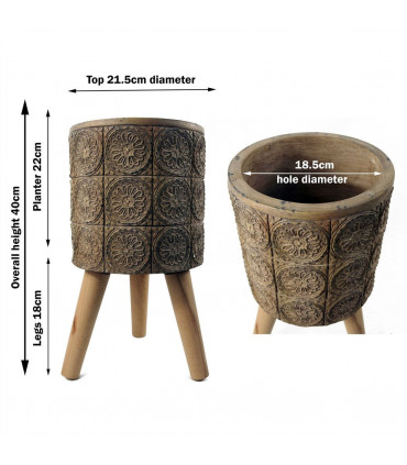 Composite Large Planter Brown, Grey Fibreglass 40cm x 21.5cm Rustic Finish