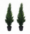 Pair of Artificial Cedar Cypress Topiary UV Resistant 90cm Green 484 Leaves